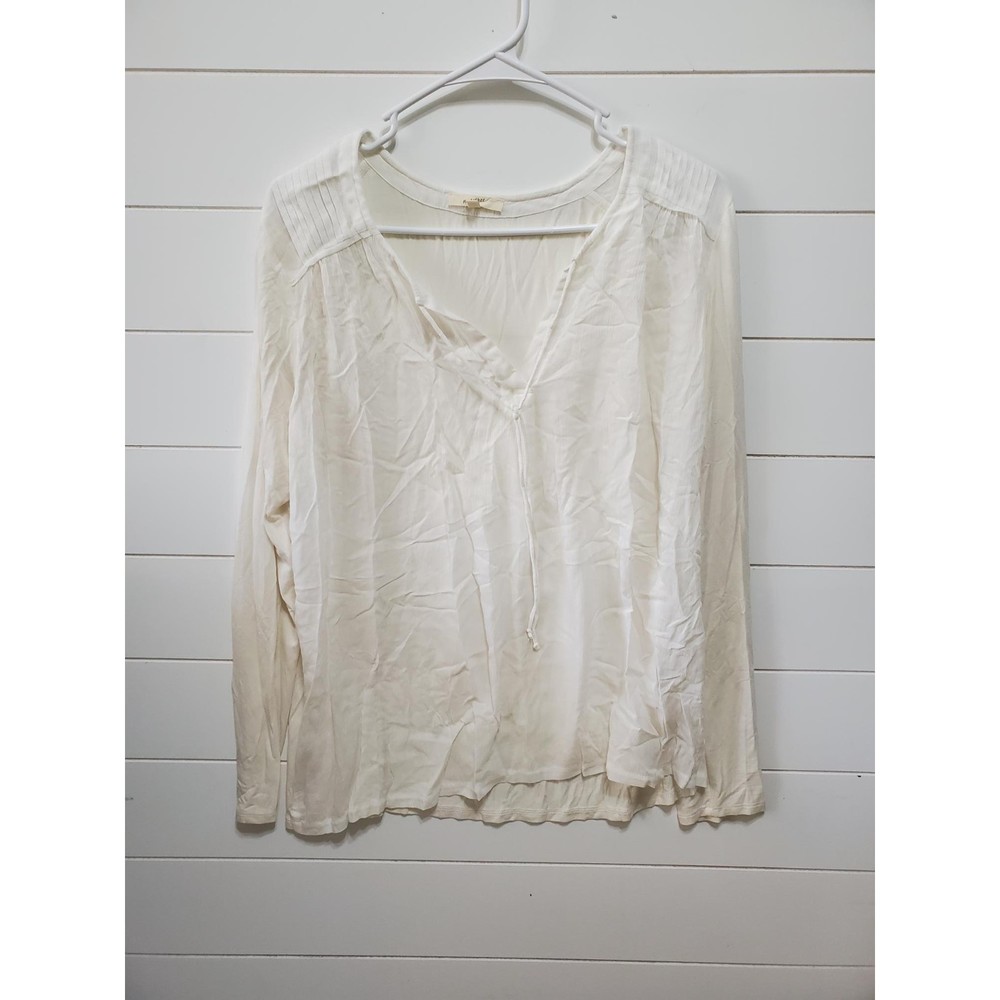 Mystree womens size S long sleeve lightweight rayon v neck cream blouse tie top